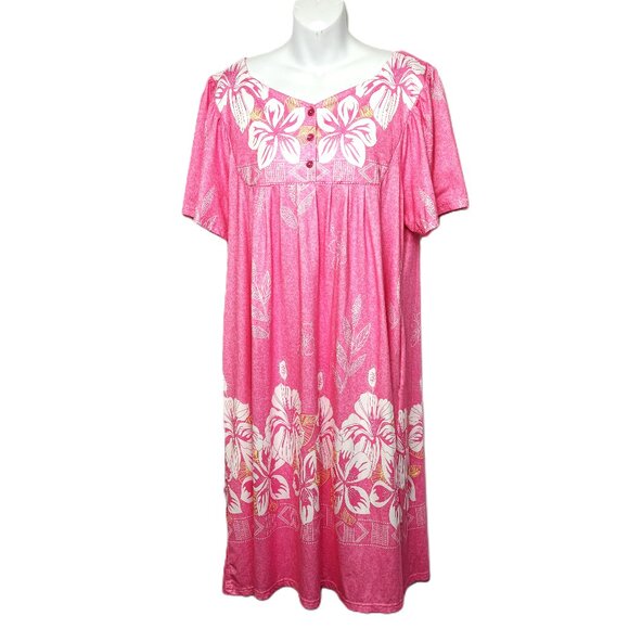 Hawaiian Style Pink Floral MuMu Dress Robe UDFORSK XL EUC - Picture 1 of 10